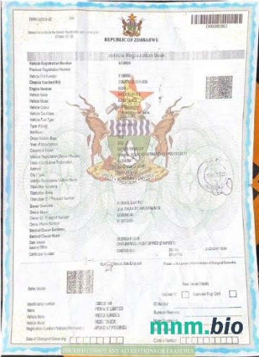 Zimbabwe szablon dowodu rejestracyjnego pojazdu w PSD